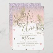Quiñce Imitate Glitzer Dots Gold Feather Pink Einladung (Vorne/Hinten)