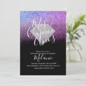 Quiñce Imitats Glitzer Diamond Black Lila Geburtst Einladung (Stehend Vorderseite)