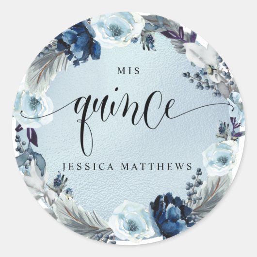 Quince, Spanisch, hellblauer Blumenstrauß Runder Aufkleber (Vorderseite)
