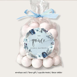 Quince, Spanisch, hellblauer Blumenstrauß Runder Aufkleber