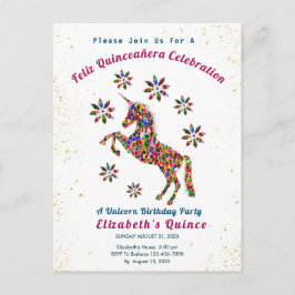 Quince Unicorn Quinceañera Geburtstagsfeier Postkarte