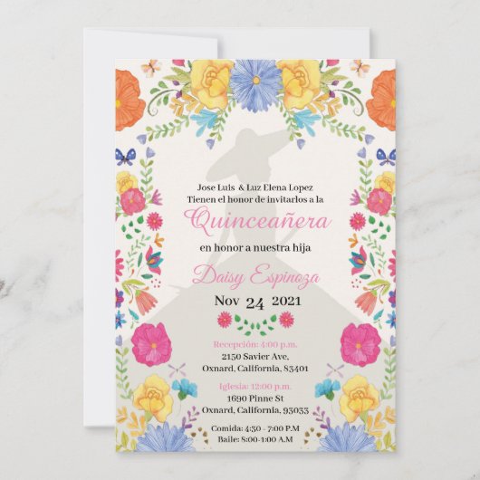 Quinceañera Invitation multi color, flowers (Vorderseite)