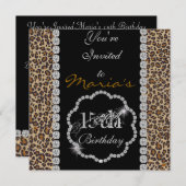 QUINCEANERA15th CHEETAH BLING Birthday Einladungen (Vorne/Hinten)