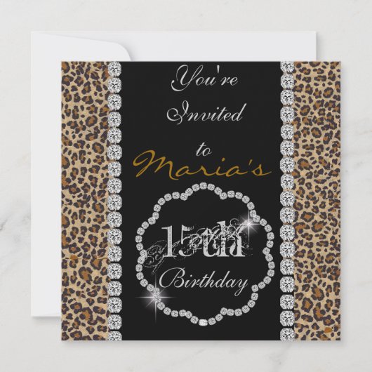 QUINCEANERA15th CHEETAH BLING Birthday Einladungen (Vorderseite)