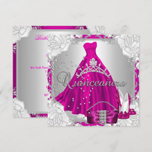 Quinceanera 15. 15. Geburtstag Rosa Kleid Schuhe Einladung
