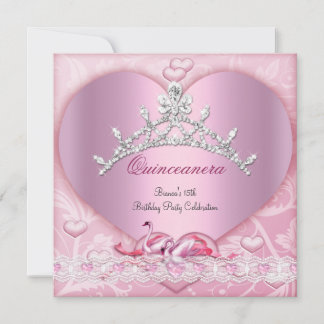 Quinceanera 15 15 Weiß Pink Swans Tiara Herz Einladung