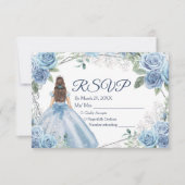 Quinceañera 15 Anos Dusty Blue RSVP Card Dankeskarte (Vorderseite)