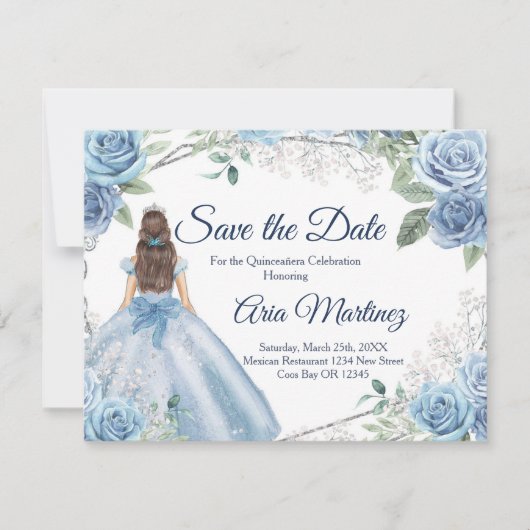 Quinceañera 15 Anos Dusty Blue Save the Date Dankeskarte (Vorderseite)