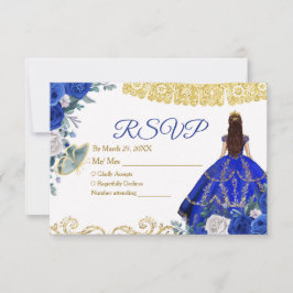 Quinceañera 15 Anos Royal Blue RSVP Card Dankeskarte