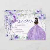 Quinceañera 15 Anos Silver & Lila RSVP Card Dankeskarte (Vorne/Hinten)