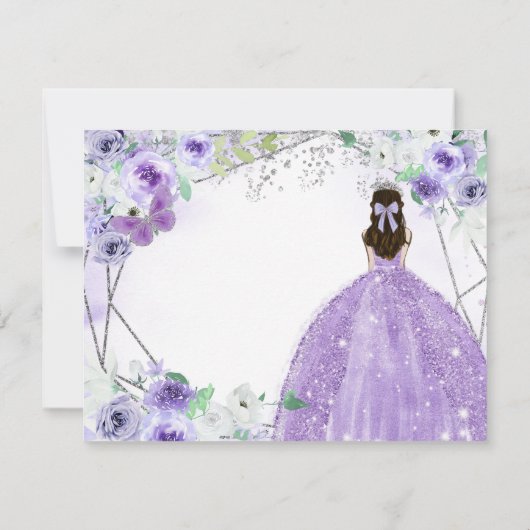 Quinceañera 15 Anos Silver & Lila Save the Date Dankeskarte (Rückseite)