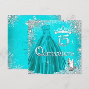 Quinceanera 15. Aqua Silber Schneeflocken Party 2 Einladung