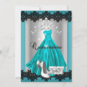 Quinceanera 15. Aquamarin Black Silver Diamond Tia Einladung (Vorderseite)