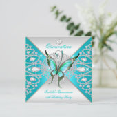 Quinceanera 15. Aquamarin Blue Silver Butterfly Ti Einladung (Stehend Vorderseite)