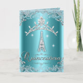 Quinceanera 15 Aquamarin Blue Silver Tiara Eiffel Einladung (Vorderseite)