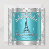 Quinceanera 15 Aquamarin Blue Silver Tiara Eiffel  Einladung (Vorderseite)
