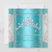 Quinceanera 15. Aquamarin Blue Silver Tiara Einladung (Vorderseite)