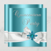 Quinceanera 15. Aquamarin Blue Silver White Bow Einladung (Vorne/Hinten)