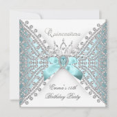 Quinceanera 15. Aquamarin Blue Silver White Diamon Einladung (Vorderseite)