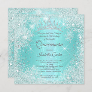 Quinceanera 15. Aquamarin Snowflake Winterwonderla Einladung