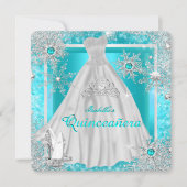 Quinceanera 15. Aquamarin Winter Wonderland Schnee Einladung (Vorderseite)