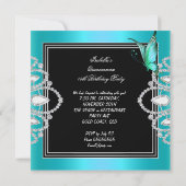Quinceanera 15. Aquamariner Blauer Schmetterling T Einladung (Rückseite)