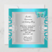 Quinceanera 15. Aquamariner Silberschmetterling Ti Einladung (Rückseite)