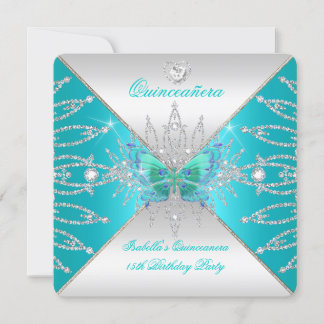 Quinceanera 15. Aquamariner Silberschmetterling Ti Einladung