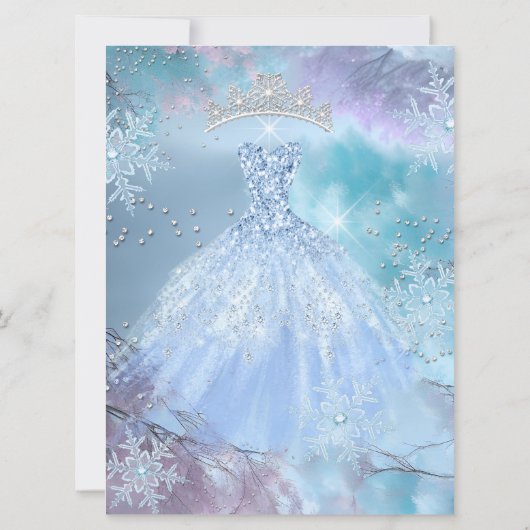 Quinceanera 15. Aschenputtel Blau lila rosa Einladung (Rückseite)