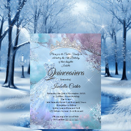 Quinceanera 15. Aschenputtel Blau lila rosa Einladung