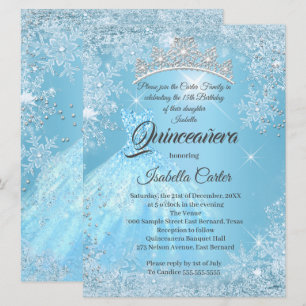 Quinceanera 15. Aschenputtel Blau Schneeglöckchen  Einladung