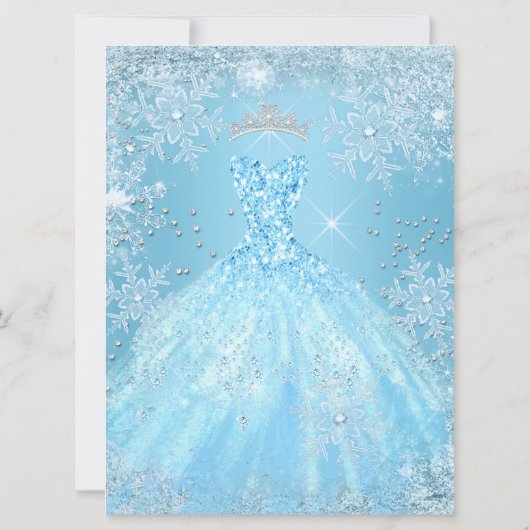 Quinceanera 15. Aschenputtel Blauer Schneeflocken  Einladung (Rückseite)