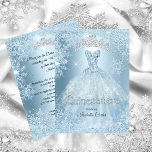 Quinceanera 15. Aschenputtel Ice Blauer Schneefloc Einladung