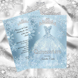 Quinceanera 15. Aschenputtel Ice Blauer Schneefloc Einladung