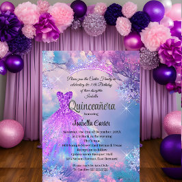 Quinceanera 15. Aschenputtel Lila Aquamarin Blau Einladung