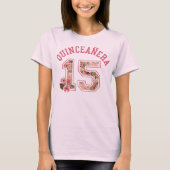 Quinceanera 15 athletische rosa Blumen T-Shirt (Vorderseite)