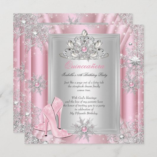 Quinceanera 15 Birthday Light Pink Heelse 2 Einladung (Vorne/Hinten)
