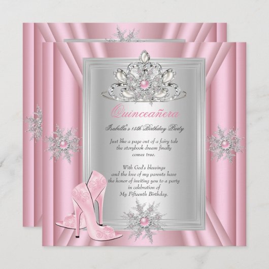 Quinceanera 15 Birthday Light Pink Heelse Einladung (Vorne/Hinten)