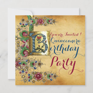 QUINCEANERA 15. BIRTHDAY PARTY FLORAL PARCHMENT EINLADUNG