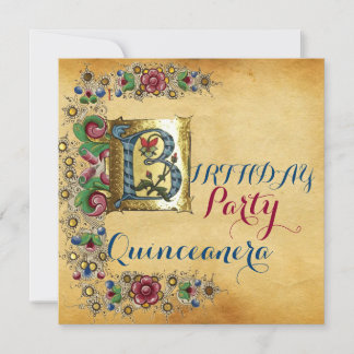 QUINCEANERA 15. BIRTHDAY PARTY FLORAL PARCHMENT EINLADUNG