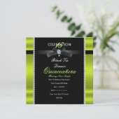 Quinceanera 15. Black Krawatte Limette Green Black Einladung (Stehend Vorderseite)