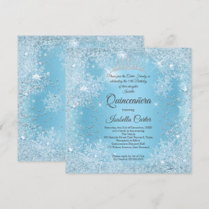 Quinceañera 15. Blaue Schneeflocke Winter Geburtst Einladung