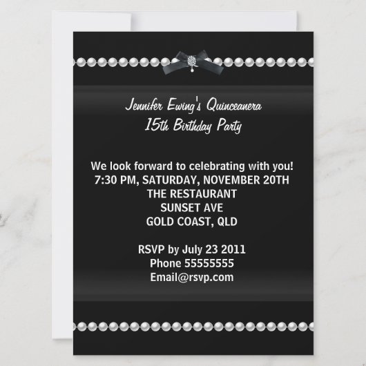 Quinceanera 15. Blauer Aquamariner Zebra Tiara Einladung (Rückseite)