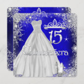 Quinceanera 15. Blauer Silberschneeflocken Party Einladung (Vorne/Hinten)