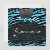 Quinceanera 15. Blue Black Zebra Dress Einladung (Vorderseite)