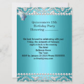 Quinceanera 15. Blue Damask Butterfly Foto hinzufü Einladung (Rückseite)