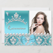 Quinceanera 15. Blue Damask Butterfly Foto hinzufü Einladung (Vorderseite)