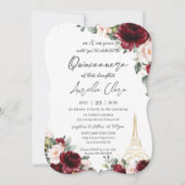 Quinceañera 15 Burgundy Blush Floral Eiffel Paris Einladung (Vorderseite)