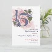 Quinceañera 15. Chic Floral Einladung (Stehend Vorderseite)