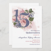 Quinceañera 15. Chic Floral Einladung (Vorne/Hinten)